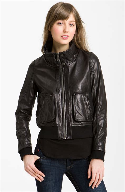 michael kors knit trim leather bomber jacket|Michael Kors green puffer jacket.